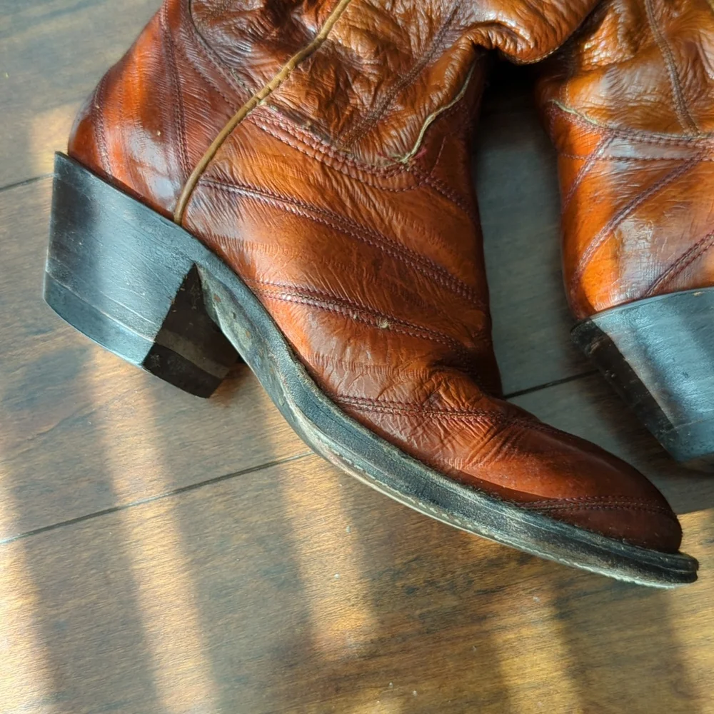 Vintage Hondo Brown Boots Exotic Eel Skin Woman's 7 - Picture 3 of 8